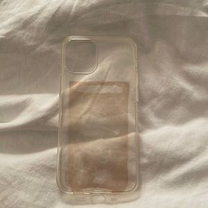 clear phone case - discoloration but could be covered with a stick on wallet